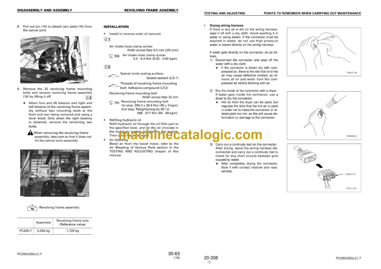 Komatsu PC200, PC200LC-7, PC220, PC220LC-7 Hydraulic Excavator Shop Manual (SEBM024319)