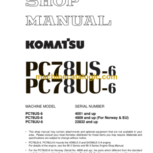 Komatsu PC78US-6, PC78UU-6 Hydraulic Excavator Shop Manual (SEBM025113) Komatsu PC78US-6, PC78UU-6 Hydraulic Excavator Index: