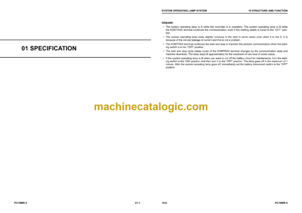 Komatsu PC18MR-5 Hydraulic Excavator Shop Manual (SEN06803-04)