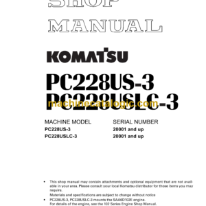 Komatsu PC228US-3, PC228USLC-3 Hydraulic Excavator Shop Manual (SEBM023104)