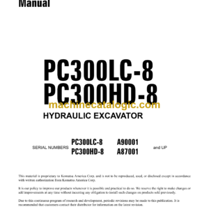 Komatsu PC300LC-8 PC300HD-8 Hydraulic Excavator Shop Manual (CEBM018703)