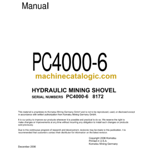 Komatsu PC4000-6 Hydraulic Excavator Shop Manual (SMPC40008172)