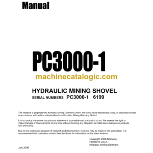 Komatsu PC3000-1 Hydraulic Mining Shovel Shop Manual (SMPC300006199)