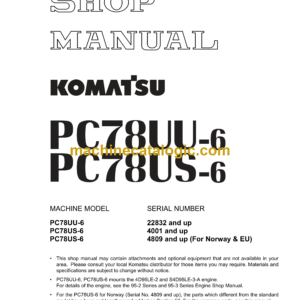 Komatsu PC78UU-6 PC78US-6 Hydraulic Excavator Shop Manual (SEBM025119)