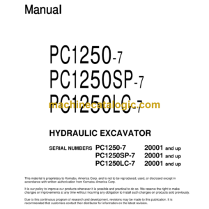 Komatsu PC1250-7 PC1250SP-7 PC1250LC-7 Hydraulic Excavator Field Assembly Manual (SEAW003703)