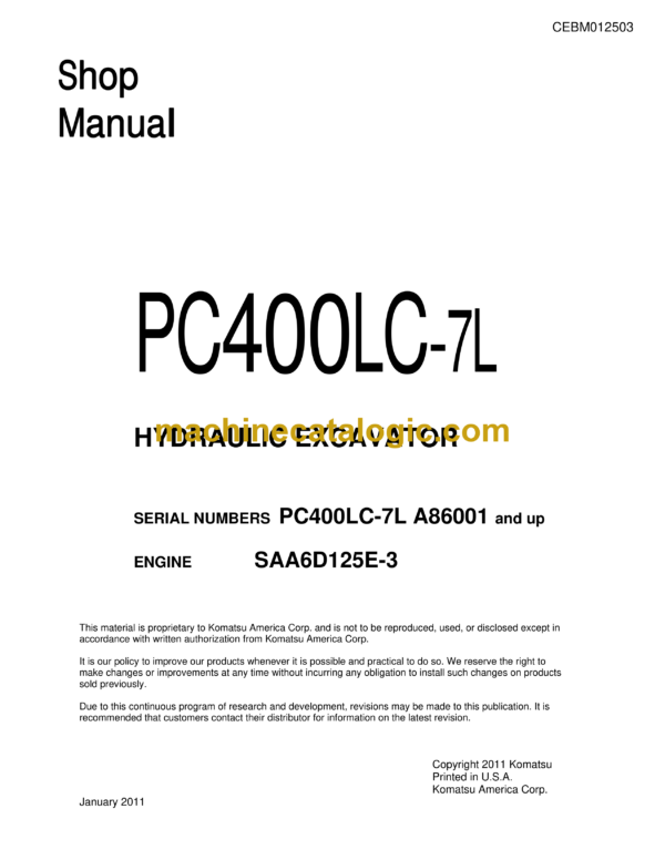 Komatsu PC400LC-7L Hydraulic Excavator Shop Manual (CEBM012503)