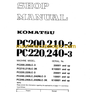 Komatsu PC200 PC210-3 PC220 PC240-3 Hydraulic Excavator Shop Manual (SEBM02050309)