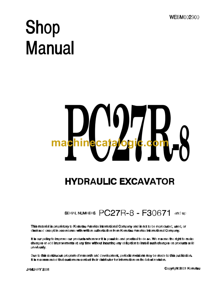 Komatsu PC27R-8 Hydraulic Excavator Shop Manual (WEBM002900)