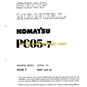 Komatsu PC05-7 Hydraulic Excavator Shop Manual (SEBM020M0701)