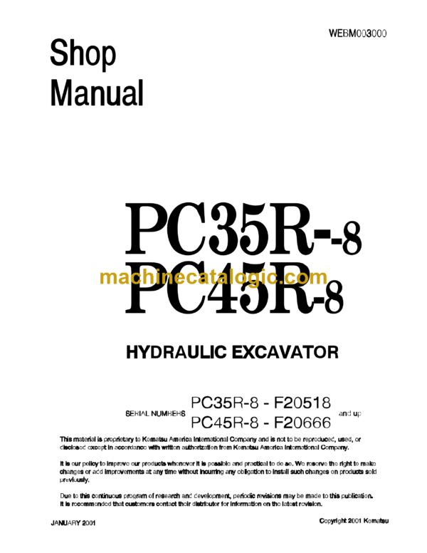 Komatsu PC35R-8 PC45R-8 Hydraulic Excavator Shop Manual (WEBM003000)