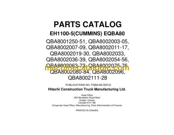 Hitachi EH1100-5 Cummins EQBA80 Parts Catalog