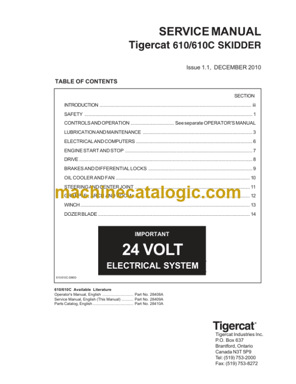 Tigercat 610 Skidder Service Manual (6100101 - 6100300) (28409A)