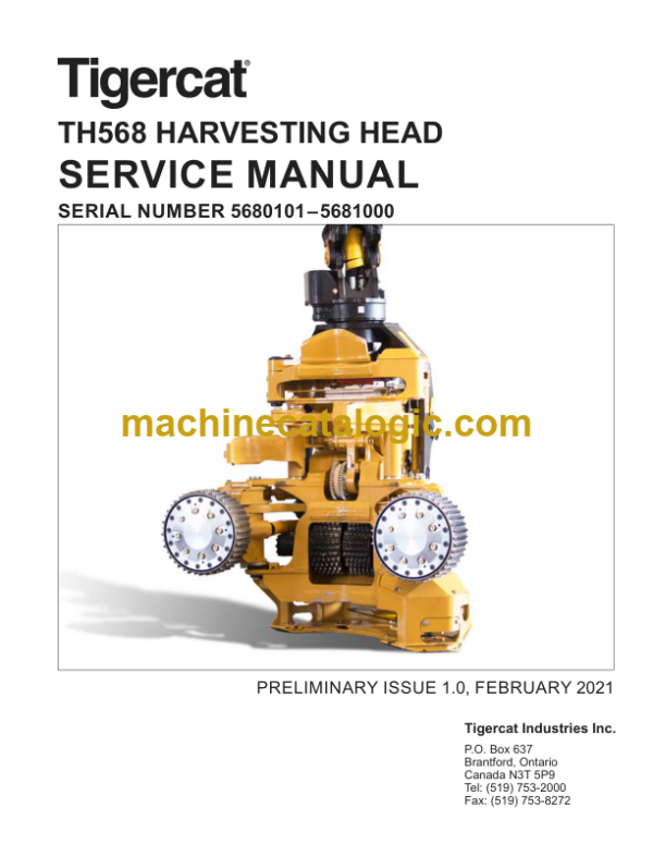 Tigercat TH568 Harvesting Head Service Manual (5680101 - 5681000) (56526AENG)