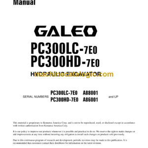 Komatsu PC300LC-7E0 PC300HD-7E0 Galeo Hydraulic Excavator Shop Manual (CEBM016802)