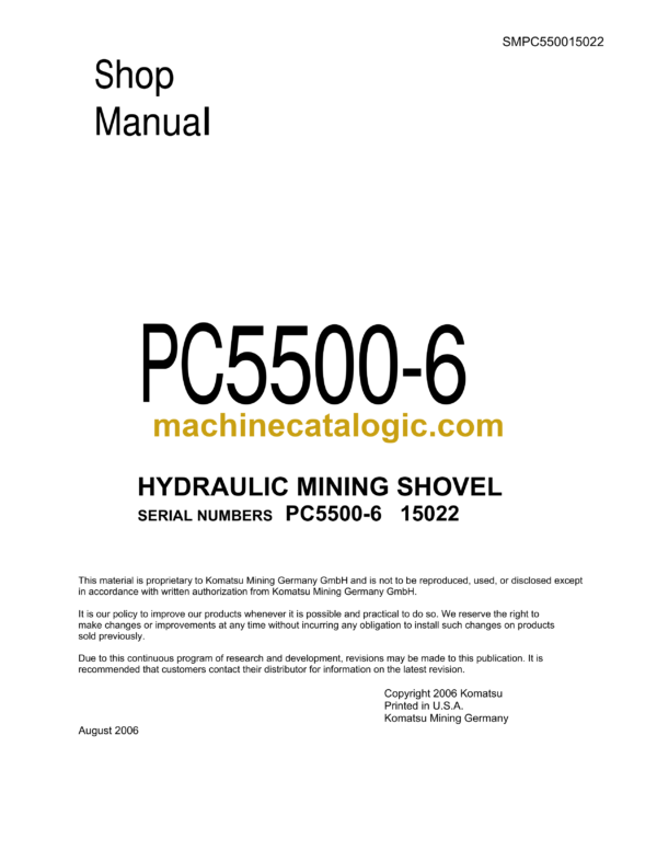 Komatsu PC5500-6 Hydraulic Mining Shovel Shop Manual (SMPC550015022)