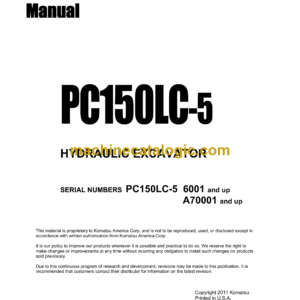 Komatsu PC150LC-5 Hydraulic Excavator Shop Manual (SEBMA021KD500)