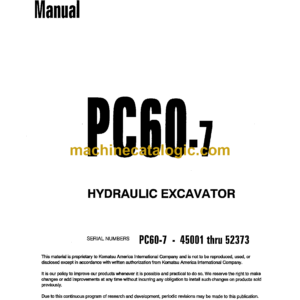 Komatsu PC60-7 Hydraulic Excavator Shop Manual (SEBM004101)