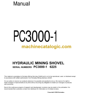 Komatsu PC3000-1 Hydraulic Mining Shovel Shop Manual (SMPC30006225)