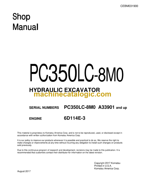 Komatsu PC350LC-8M0 Hydraulic Excavator Shop Manual (CEBM031900)