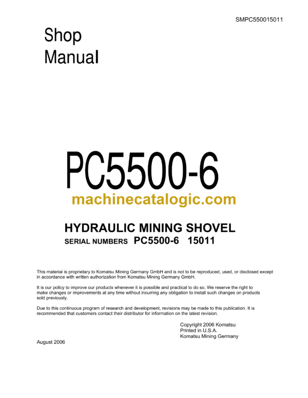 Komatsu PC5500-6 Hydraulic Mining Shovel Shop Manual (SMPC550015011)