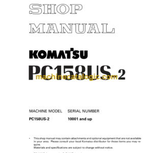 Komatsu PC158US-2 Hydraulic Excavator Shop Manual (SEBM026504)