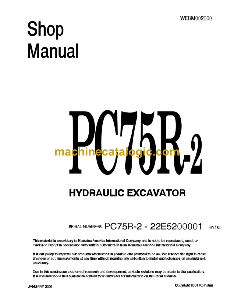 Komatsu PC75R-2 Hydraulic Excavator Shop Manual (WEBM002600)