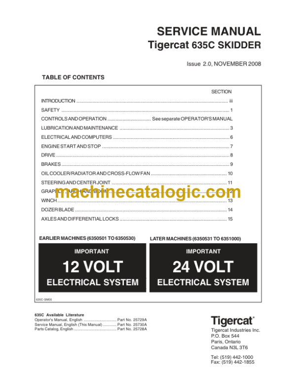 Tigercat 635C Skidder Service Manual (6350501 - 6351000) (25730A)