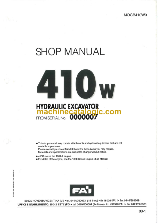 Komatsu 410W Hydraulic Excavator Shop Manual (MOGB410W0)