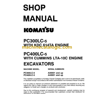 Komatsu PC300LC-5 PC400LC-5 Hydraulic Excavator Shop Manual (CEBM207041)