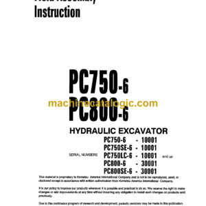 Komatsu PC750-6 PC800-6 Hydraulic Excavator Field Assembly Instruction (SEAW000800)