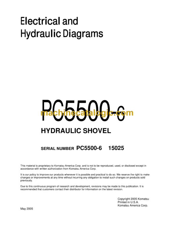 Komatsu PC5500-6 Hydraulic Excavator Electrical and Hydraulic Diagrams Manual