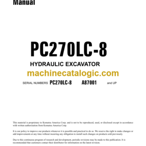 Komatsu PC270LC-8 Hydraulic Excavator Shop Manual (CEBM007202)