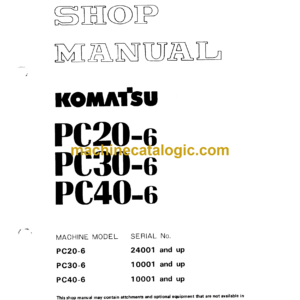 Komatsu PC20-6 PC30-6 PC40-6 Hydraulic Excavator Shop Manual (SEBM020R0604)