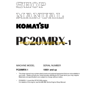 Komatsu PC20MRX-1 Hydraulic Excavator Shop Manual (SEBM016602)