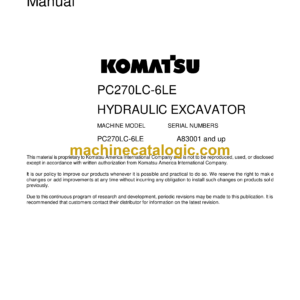 Komatsu PC270LC-6LE Hydraulic Excavator Shop Manual (CEBD003001)