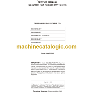 Hitachi B35D, B40D, B45D, B50D BELL Articulated Dump Truck Large ADT Mk VI Service Manual