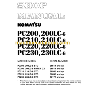 Komatsu PC200 PC200LC-7 PC210 PC210LC-6 PC220 PC220LC-6 PC23 PC230LC-6 Hydraulic Excavator Shop Manual (SEBM010106)