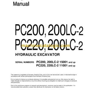 Komatsu PC200, PC200LC-2 PC220, PC200LC-2 Hydraulic Excavator Shop Manual (SEBM0205B04)