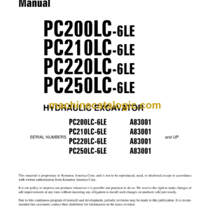 Komatsu PC200LC-6LE PC210LC-6LE PC220LC-6LE PC250LC-6LE Hydraulic Excavator Shop Manual (CEBM0011002)