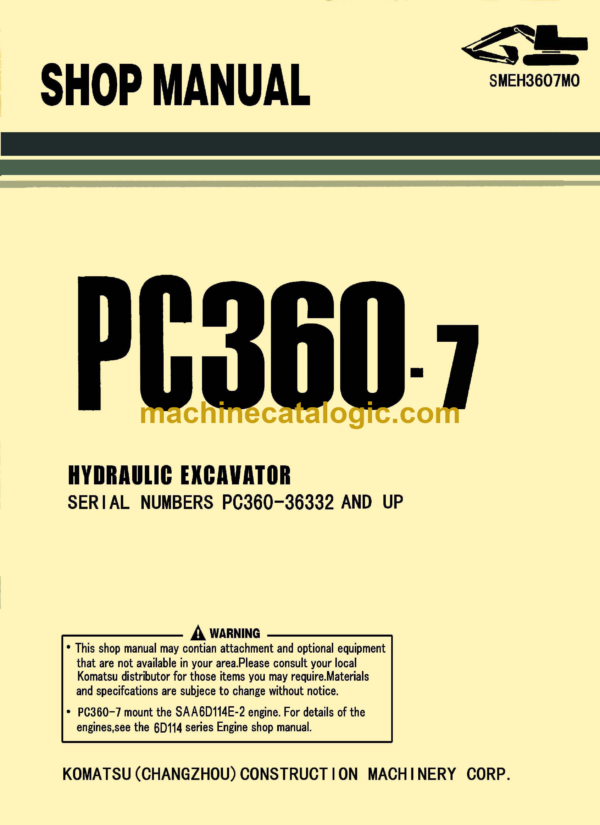 Komatsu PC360-7 Hydraulic Excavator Shop Manual (SMEH3607M0)