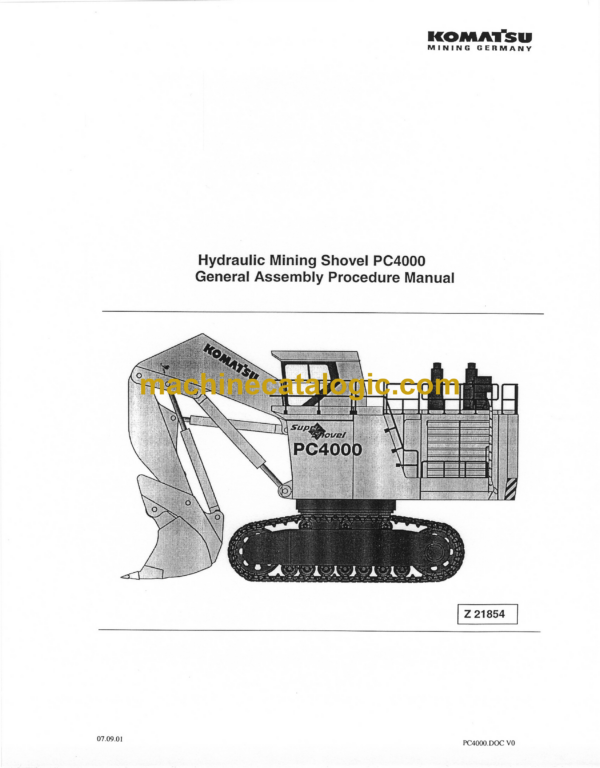 Komatsu PC4000 Hydraulic Mining Shovel Shop Manual