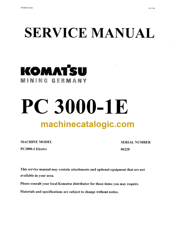 Komatsu PC3000-1E Hydraulic Excavator Service Manual