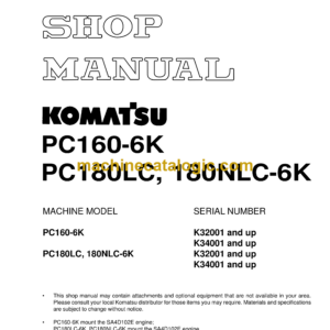 Komatsu PC160-6K PC180LC, PC180NLC-6K Hydraulic Excavator Shop Manual (UEBM000601)