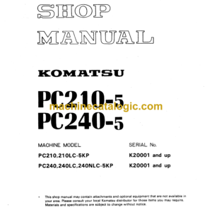 Komatsu PC210-5 PC240-5 Hydraulic Excavator Shop Manual (JEBM000106)