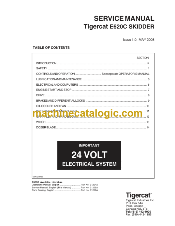 Tigercat E620C Skidder Service Manual (6205001 - 6205200) (31225A)