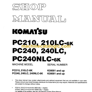 Komatsu PC210, PC210LC-6K, PC240, PC240LC, PC240NLC-6K Hydraulic Excavator Shop Manual (EEBM000505)