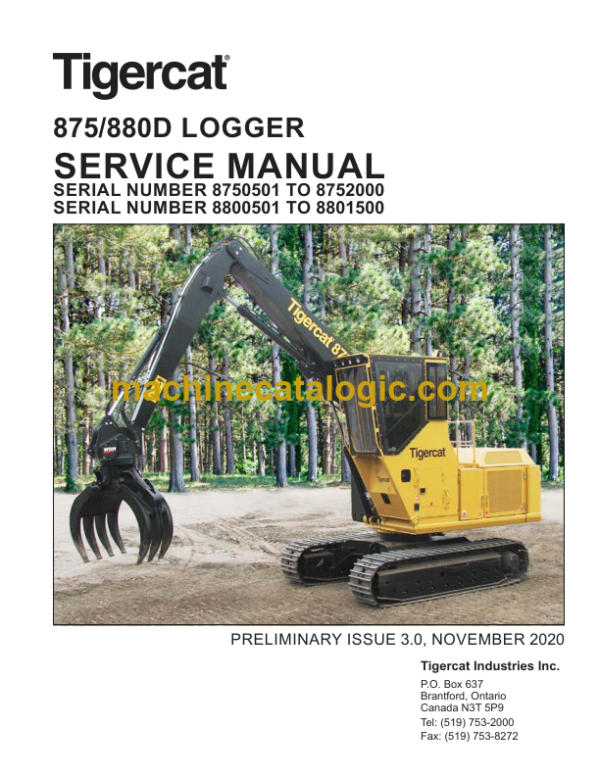 Tigercat 875, 880D Logger Service Manual (8800501 - 8801500) (43555AENG)