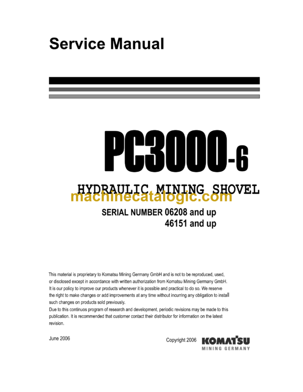 Komatsu PC3000-6 Hydraulic Mining Shovel Service Manual