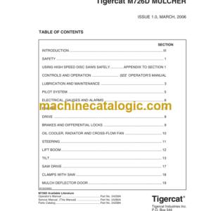 Tigercat M726D Mulcher Service Manual (726M3001 - 726M3499) (24260A)