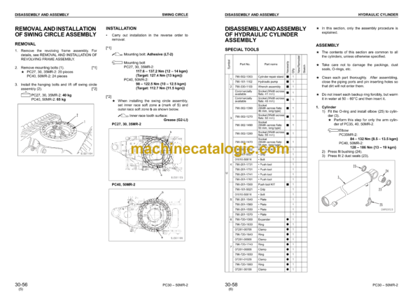 Komatsu PC27MR-2, PC30MR-2, PC35MR-2, PC40MR-2, PC50MR-2 Hydraulic Excavator Shop Manual (SEBM032409)